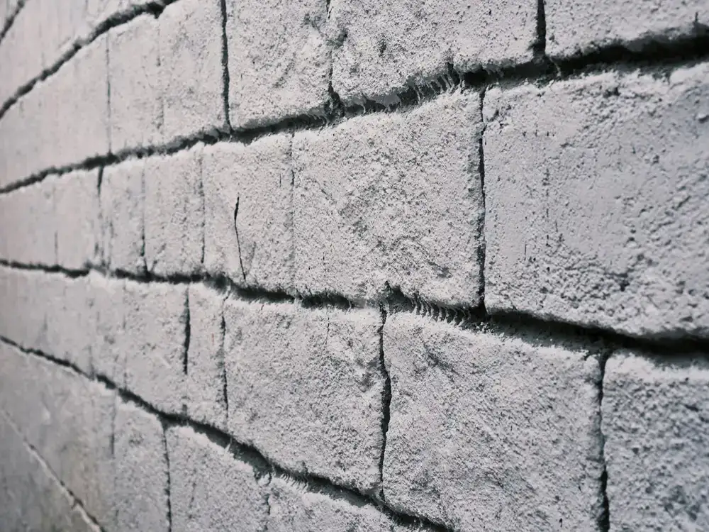 Close-up of mortar repair on a large architectural mosaic