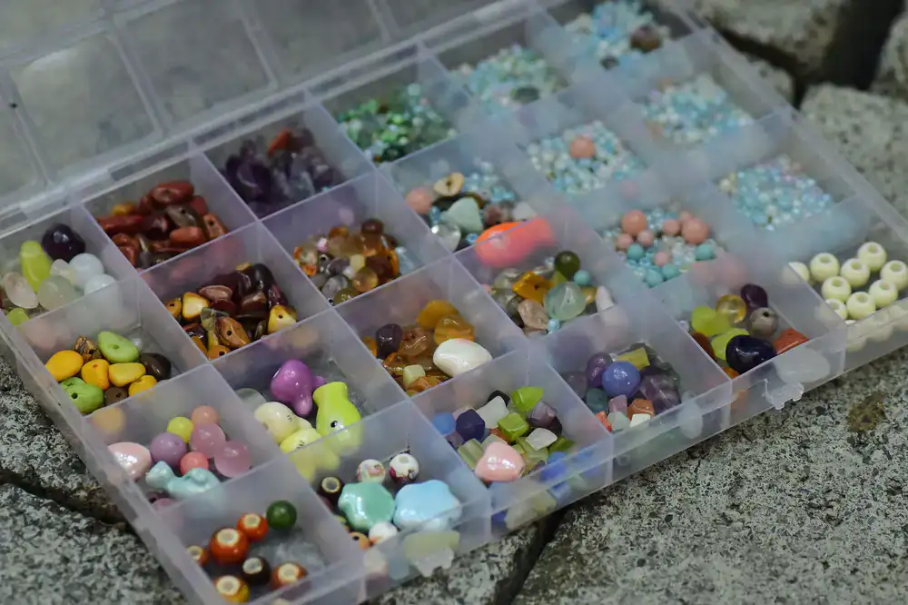 Assortment of colorful glass smalti and marble stones